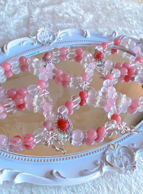 天然粉花雨蔷薇辉魔盒子雪花幽灵手串手链小红书抖音爆款手饰