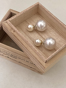 贝珠系列｜极光香槟色耳钉拼冷白色珍珠耳堵 可diy搭配