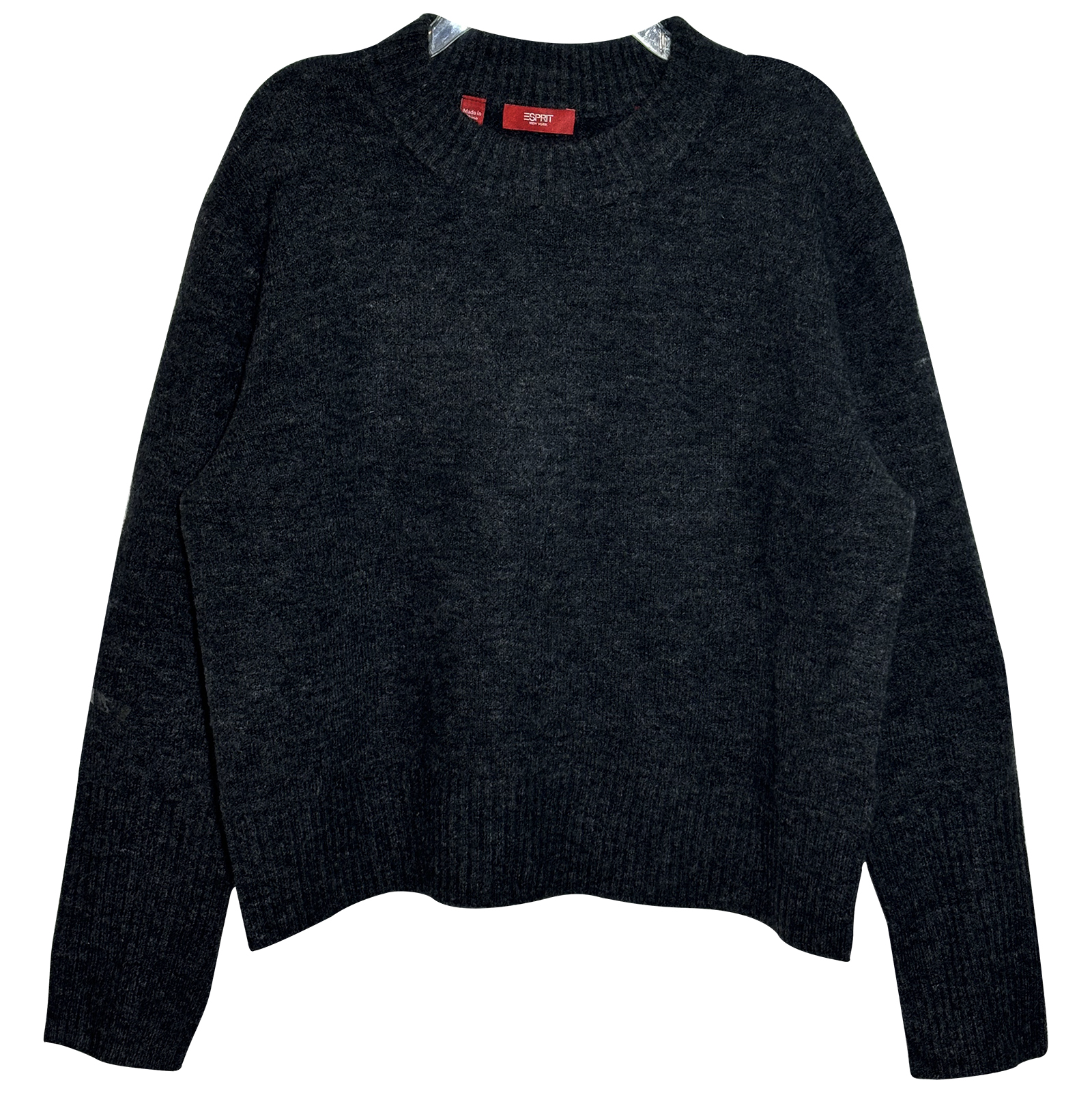 ESPRIT埃斯普利特女装圆领绵羊毛纯色长袖宽松短款针织套头上衣