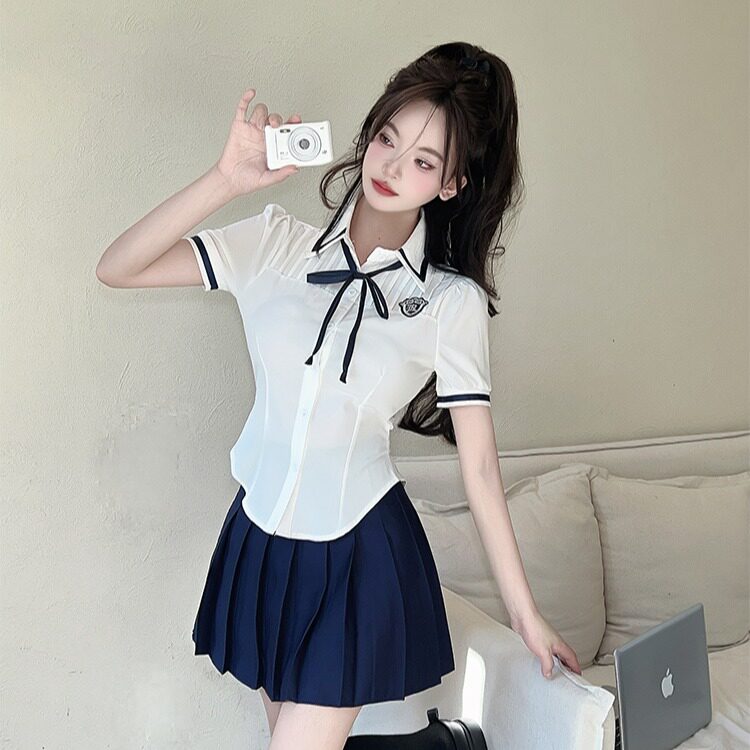 jk制服学院风衬衫百褶裙两件套