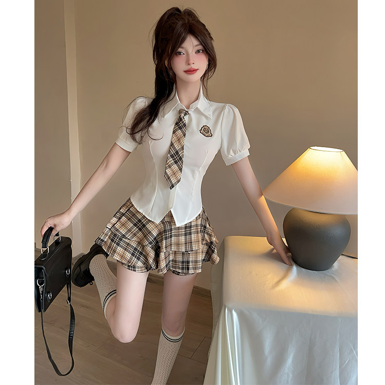 学院风辣妹2025衬衫半身裙两件套
