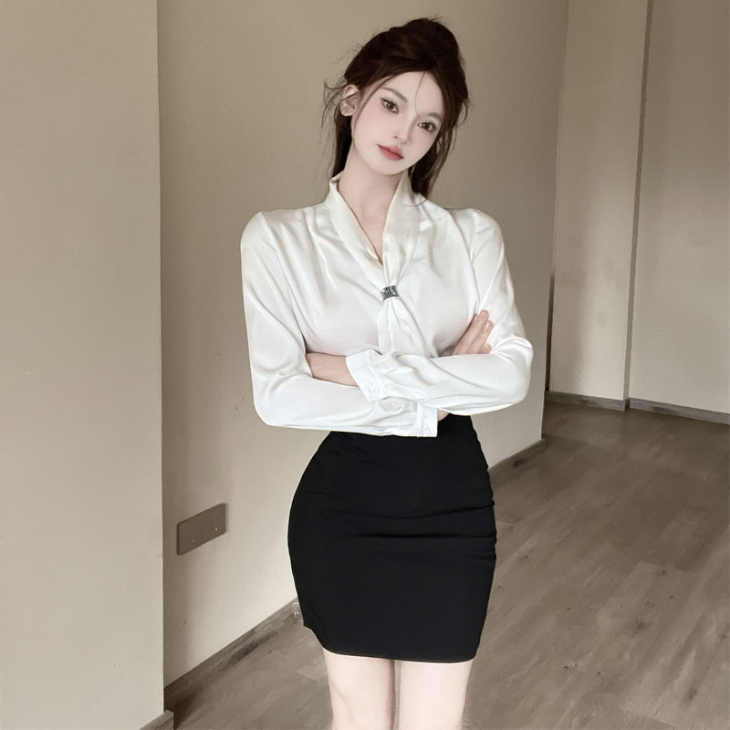 免烫修身白色衬衫职业套装OL空姐制服酒吧KTV足浴台球工作服女夏