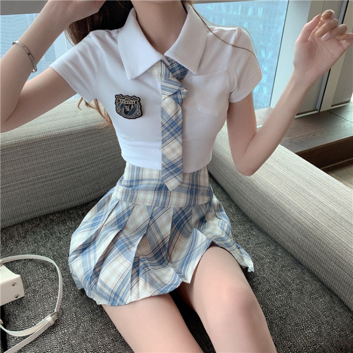 网红直播衣服女主播服装上镜超火jk套装学院风修身短款POLO衫上衣-封面