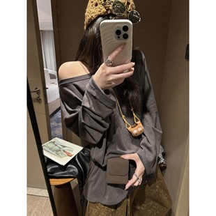 miu系纯欲百搭氛围感荡领打底宽松套头衫 露背蕾丝长袖 FILLE