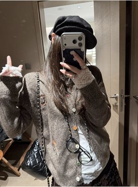 FILLE｜刺绣杂色小开衫 韩系复古氛围感正肩修身短款针织毛衣外套