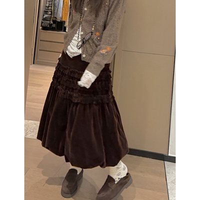 花苞丝绒裙复古重工花式半身裙