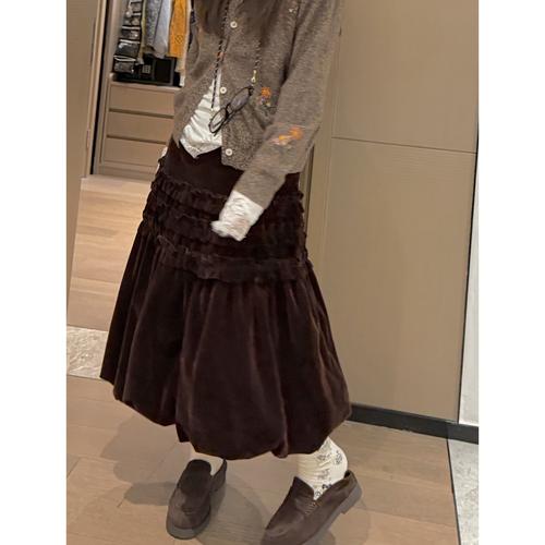 花苞丝绒裙复古重工花式半身裙