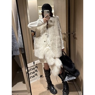 FILLE 千金老钱风氛围感慵懒叠穿毛绒绒外套 手套皮毛一体马甲