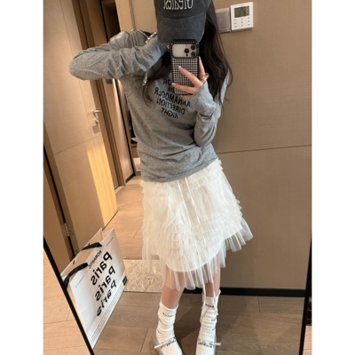 原创正版字母假两件叠穿长袖T恤