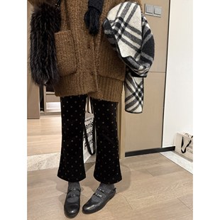 子女秋冬 气质老钱风百搭显瘦微喇高腰加绒裤 FILLE 波点八分裤