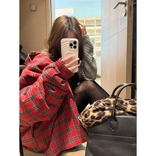 复古氛围感miu系圣诞新年撞色宽松慵懒外套 棉衣 FILLE 红格衬衫