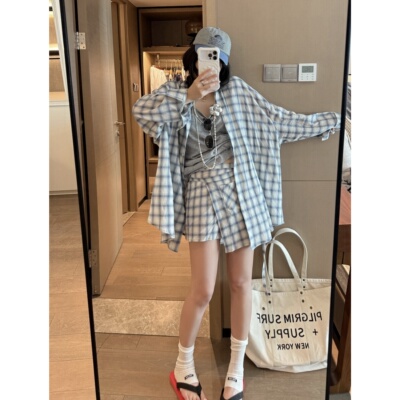 FILLE｜格子衬衫两件套 清新减龄休闲松弛感防晒长袖开衫短裙套装