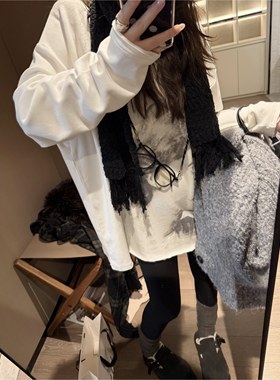 FILLE | 加绒人像t 美式休闲宽松慵懒简约印花叠穿长袖T恤衫女