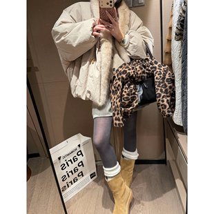 FILLE 复古茧型大廓形环保皮草保暖厚实外套 大毛领两面穿棉衣