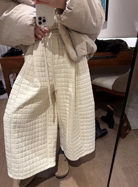 FILLE | 八分阔腿棉裤 气质奶油软乎乎百搭菱格绗棉高腰抽绳裤子