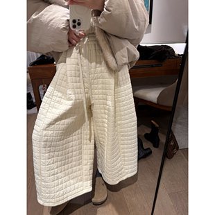 子 气质奶油软乎乎百搭菱格绗棉高腰抽绳裤 FILLE 八分阔腿棉裤