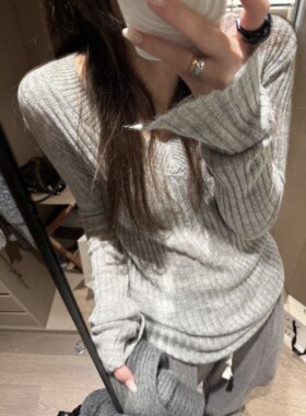 FILLE｜坑条针织打底 氛围感叠穿v领显瘦百搭小衫长袖上衣秋冬季