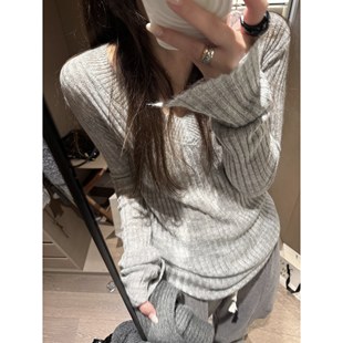 上衣秋冬季 长袖 氛围感叠穿v领显瘦百搭小衫 FILLE｜坑条针织打底