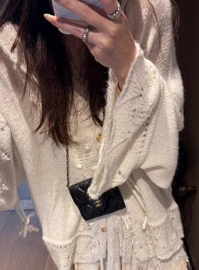 FILLE 连帽勾花大开衫 重工马海毛氛围松弛慵懒镂空针织毛衣外套