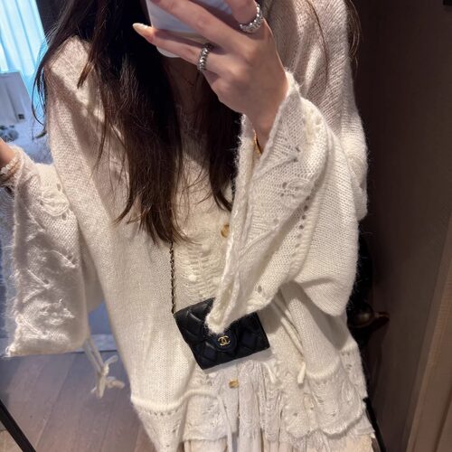 FILLE 连帽勾花大开衫 重工马海毛氛围松弛慵懒镂空针织毛衣外套