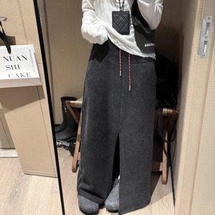 半身裙 百搭直筒慵懒松弛感前开叉长款 FILLE｜抽绳卫裙 休闲美式