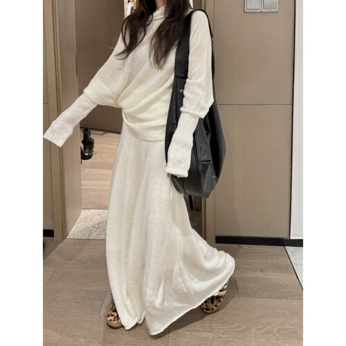 慵懒羊毛马海毛针织衫半身裙套装