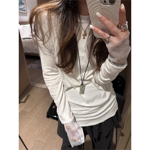 原创正版钉珠网纱重工小衫女