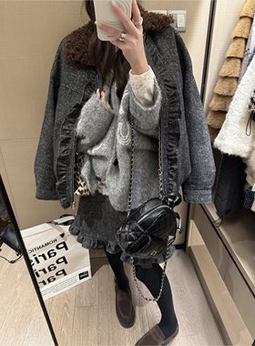 FILLE | 毛领杂点棉夹克 复古美式高级感挺括灯芯绒领羊毛呢外套