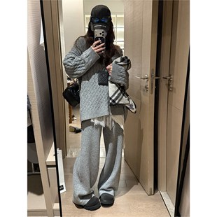 FILLE｜连帽麻花长裤 气质老钱风针织慵懒松弛感外套两件套 套装