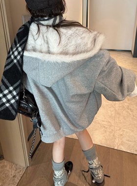 FILLE | 两面穿皮草卫衣 设计感慵懒保暖连帽毛毛外套2025冬新款