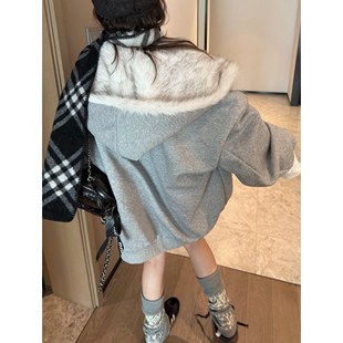 设计感慵懒保暖连帽毛毛外套2025冬新款 FILLE 两面穿皮草卫衣