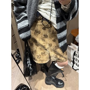 FILLE｜印花开叉中裙 氛围感显瘦丝绒直筒加绒半身裙 气质复古法式