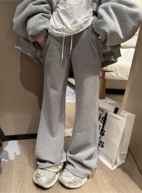 FILLE | 绒面喇叭卫裤 气质百搭显瘦辣妹抽绳系带加绒长裤子女