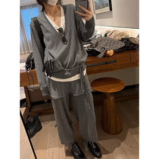 FILLE｜假两件针织套装 女 气质显瘦慵懒百搭叠穿羊毛T恤屁帘裤