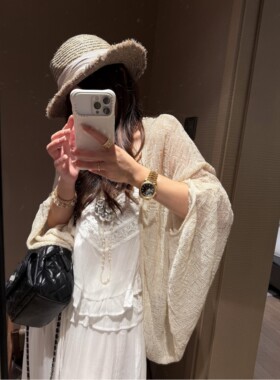 FILLE｜蝙蝠袖防晒开衫 度假风波西米亚宽松镂空针织披肩外套上衣