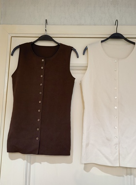MADEINAM 柔弹品质棉混纺_简约单排扣无袖修身显瘦针织开衫背心