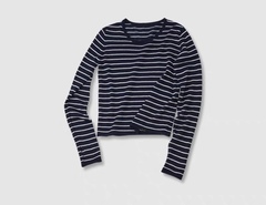 MADEINAM Premium康赛妮羊绒_松弛感卷边显瘦条纹圆领套指针织衫