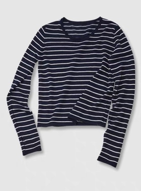 MADEINAM Premium康赛妮羊绒_松弛感卷边显瘦条纹圆领套指针织衫