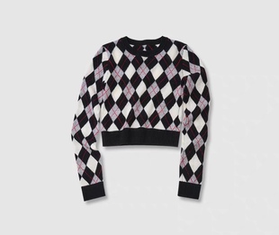 MADEINAM 柔暖羊绒羊毛_书卷气复古经典菱格纹合体圆领针织毛衣