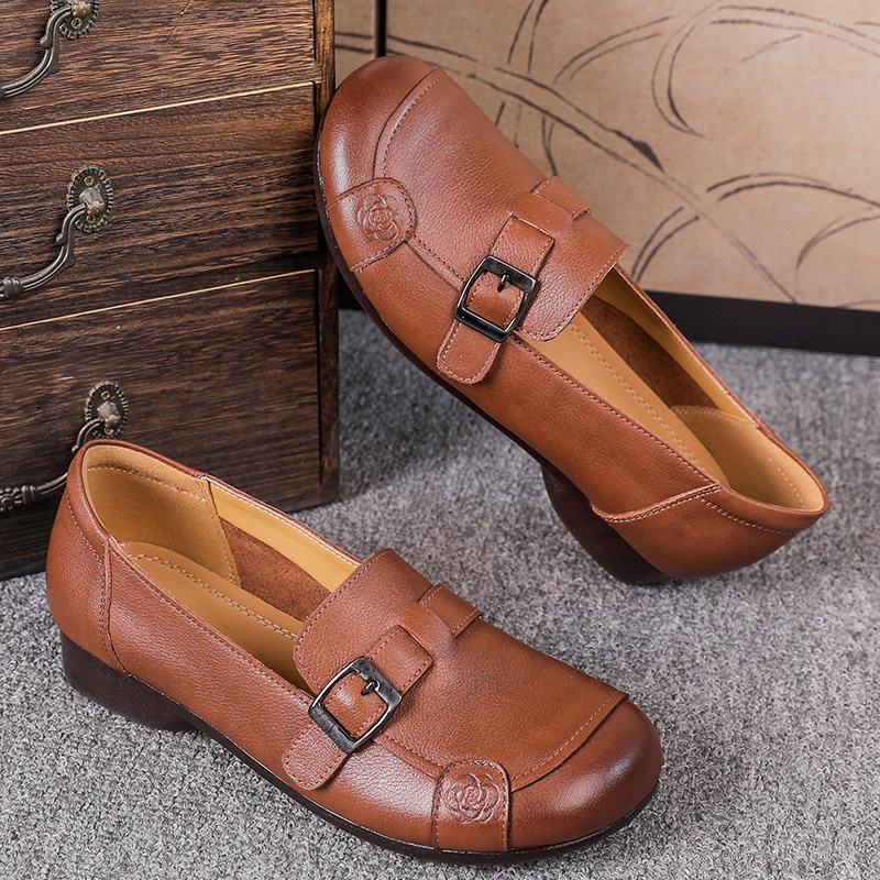 真皮软底舒适粗跟单鞋女2025春秋