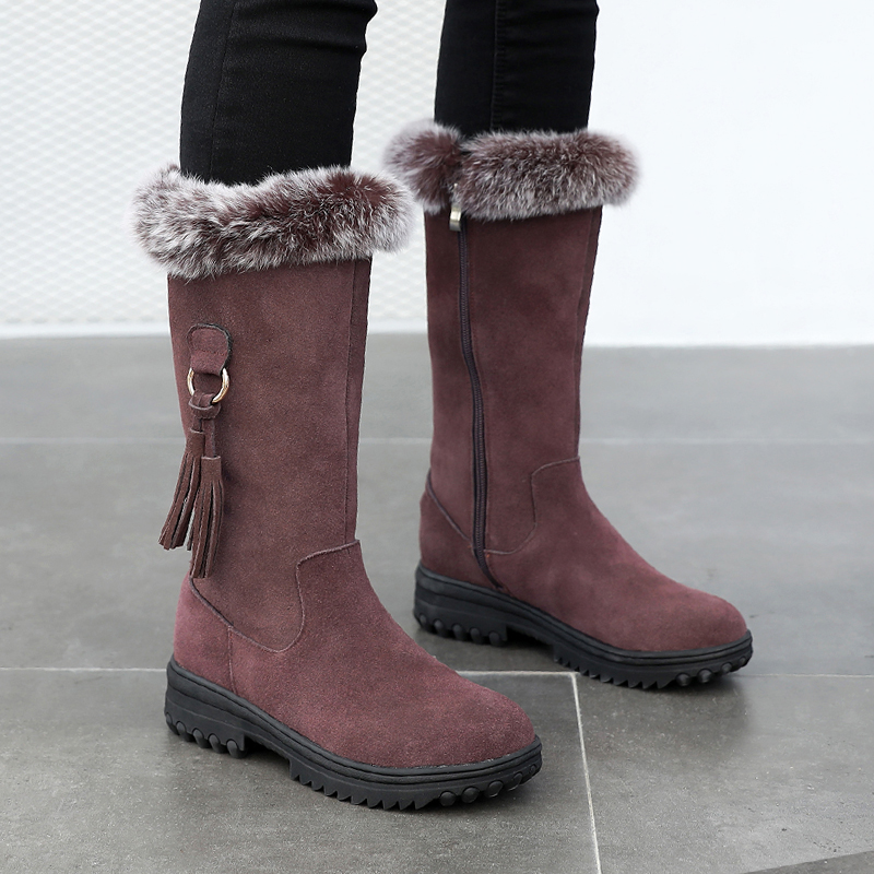 雪地靴女加绒保暖2025新款冬季坡跟厚底棉鞋女流苏中筒靴真皮棉靴,女鞋,时尚雪地靴,淘宝优惠券,粉丝福利购,淘宝优惠卷