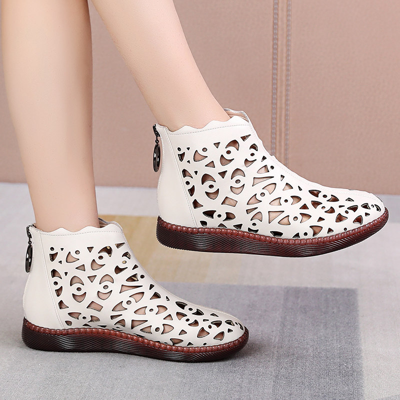 新款镂空短靴真皮软底洞洞鞋舒适休闲平底女靴妈妈凉鞋夏季女鞋子,女鞋,洞洞鞋,淘宝优惠券,粉丝福利购,淘宝优惠卷