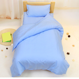 幼儿园三件套纯绿粉蓝黄色被套三件套六件套可脱卸不掉色不起球午