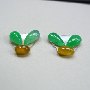 缅甸天然A货翡翠 冰糯种双彩水滴圆戒面镶件一套2325玉石耳饰