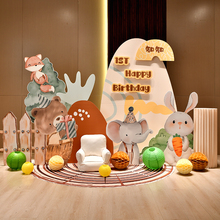 宝宝生日装饰场景布置周岁动物kt板男孩主题兔子气球道具用品定制