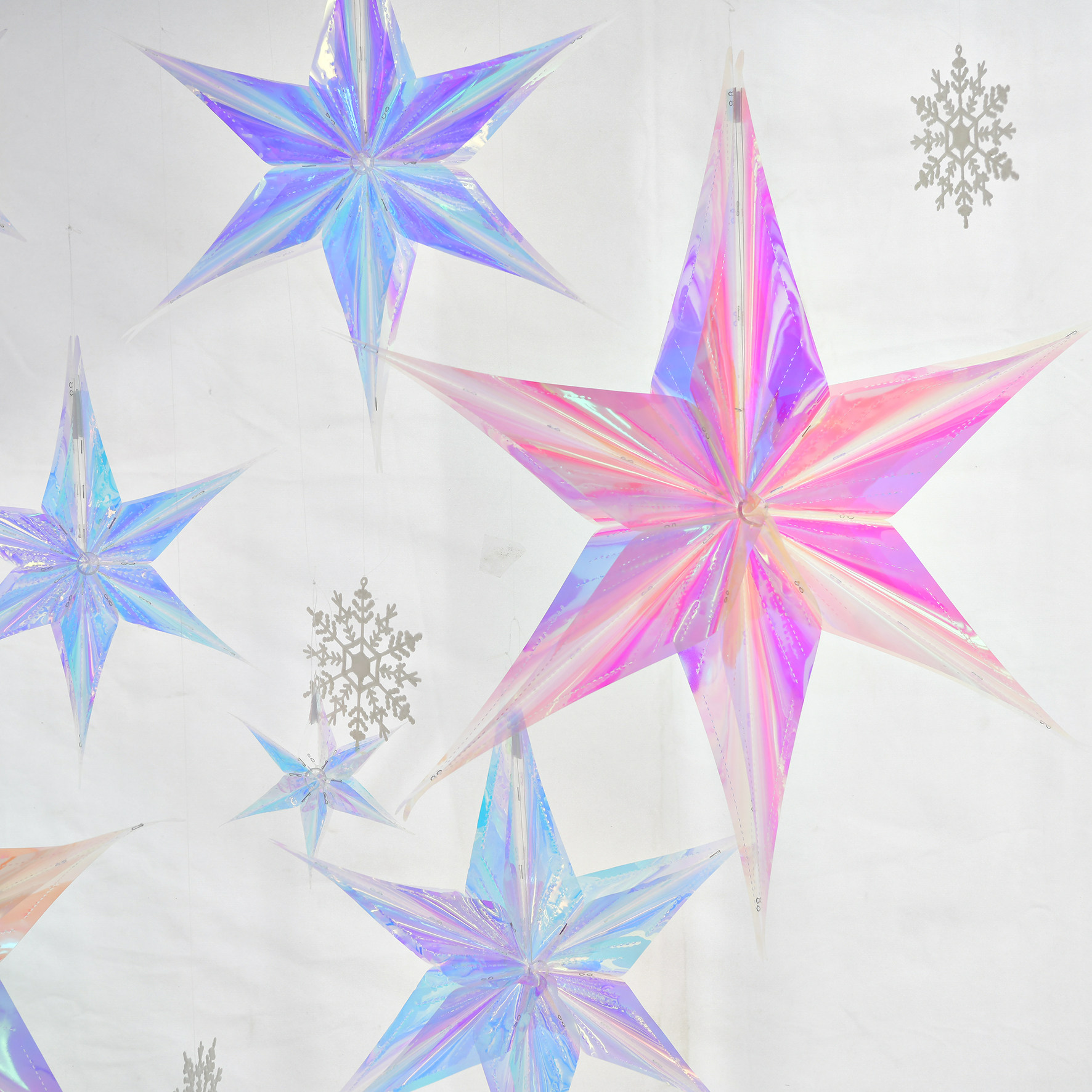 生日派对布置挂饰吊坠镭射炫彩五角星冰雪奇缘雪花片商场活动装饰