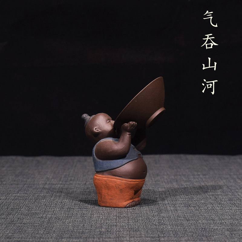 宜人陶紫砂壶宜兴紫砂茶具紫泥手工茶宠摆件雕塑气吞山河茶道配件