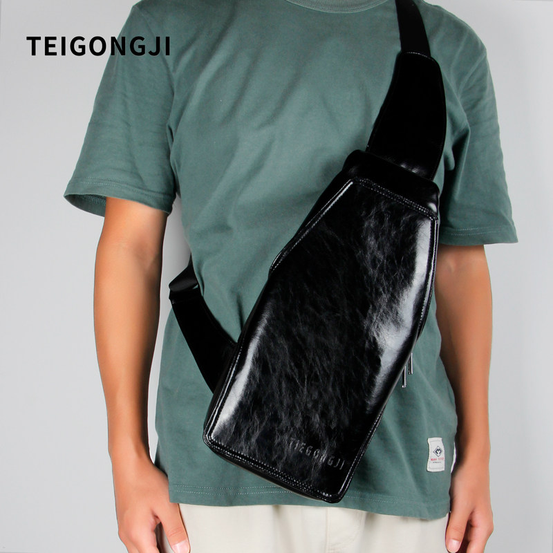 26进囗头层牛皮男士真皮腰包大容量胸包单肩斜挎时尚多功能背包邮