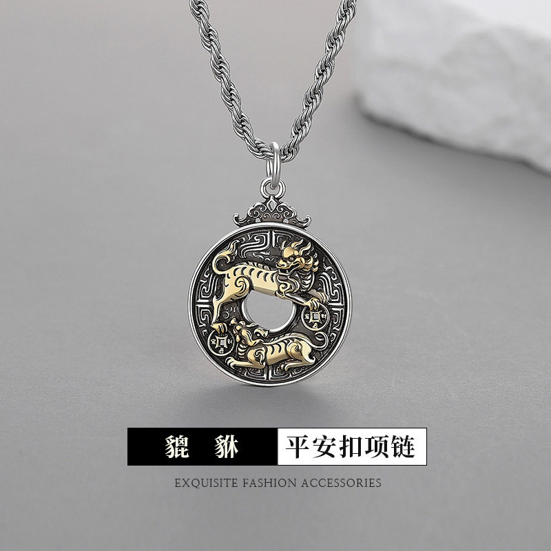 原创貔貅平安扣项链男潮个性民族风招财进宝锁骨链时尚仿泰银吊坠