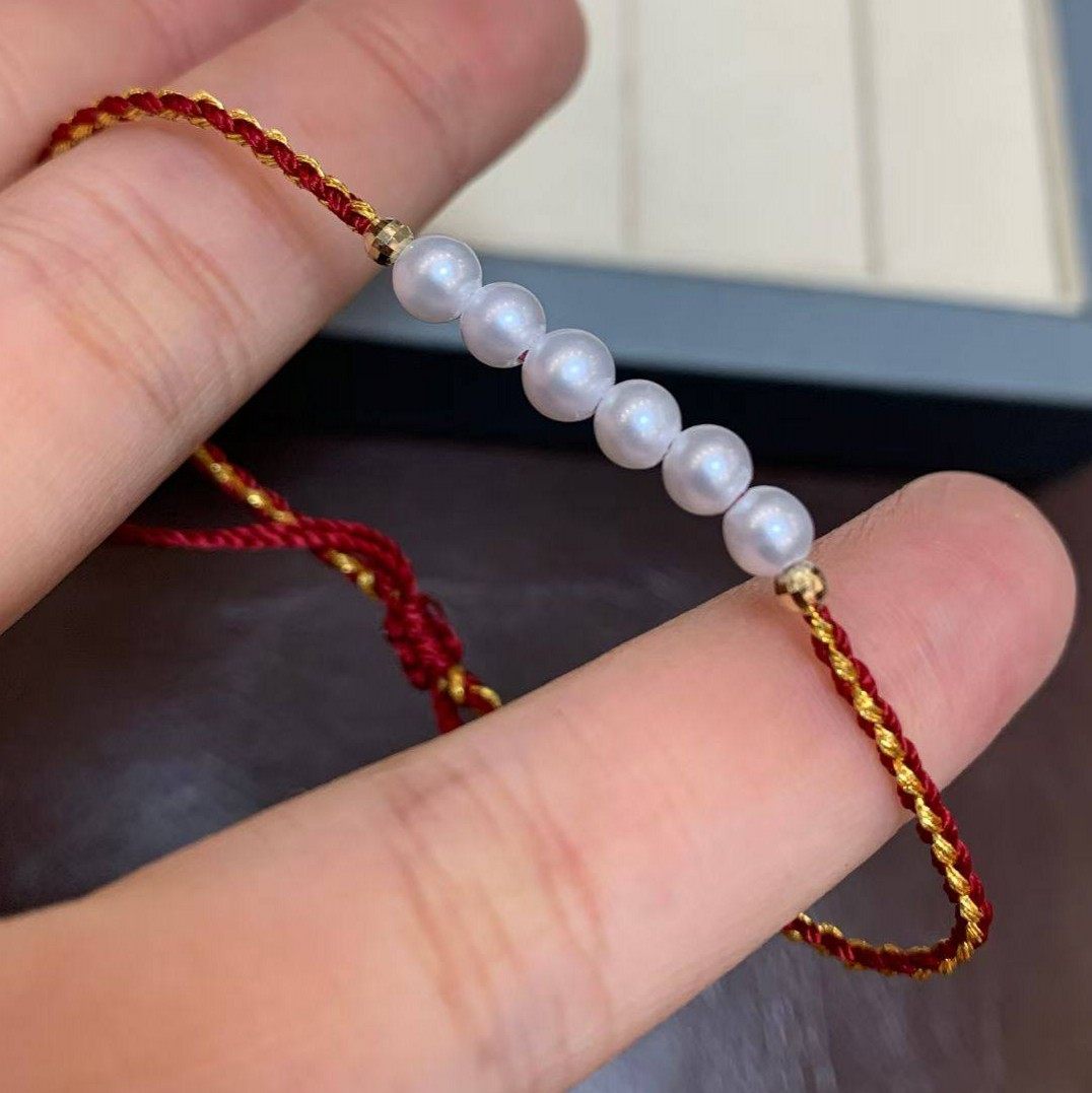 红绳珍珠手链4-5mm正圆基本无瑕多珠喜庆闪亮手链女友礼物档次,珠宝/钻石/翡翠,手饰,淘宝优惠券,粉丝福利购,淘宝优惠卷